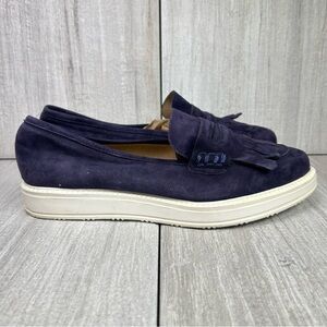 KMB Anthropologie Kipper Loafer Navy Blue Suede Leather Women's Size 9.5 EUR 40